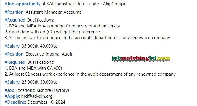 Assistant Manager Accounts Jobs Circular 2024