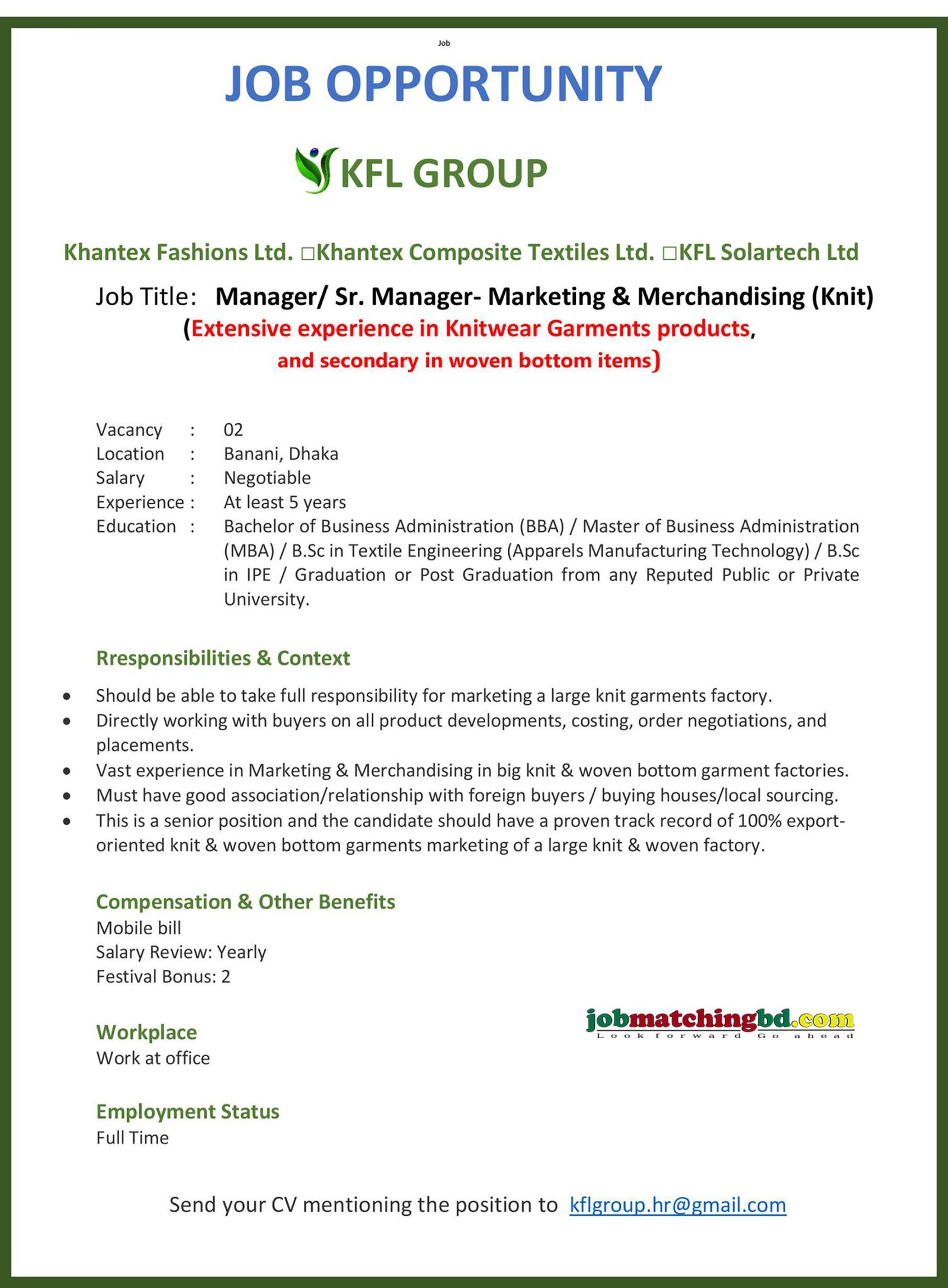 Textile Job Circular