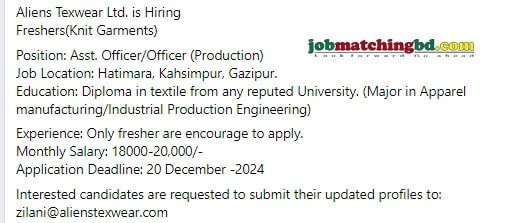 Garments Job Circular in Gazipur 2024