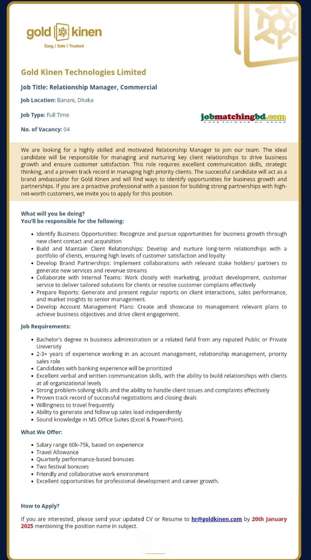 Commercial Job in Dhaka