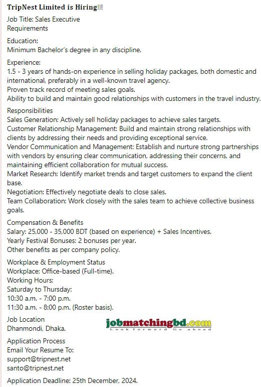 Sales Executive Jobs in Dhaka 2024