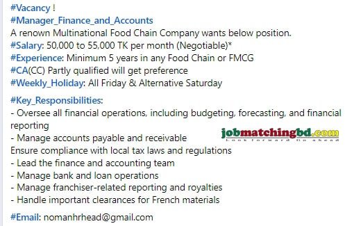 Accounts Finance Jobs Circular 2024