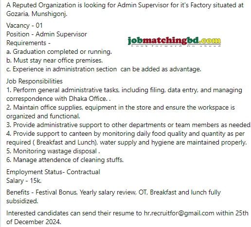 Admin Jobs Circular 2024