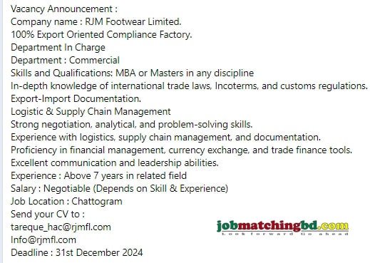 Commercial Job in Bangladesh 2024