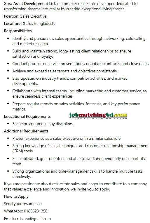 Sales Executive Jobs in Dhaka 2025