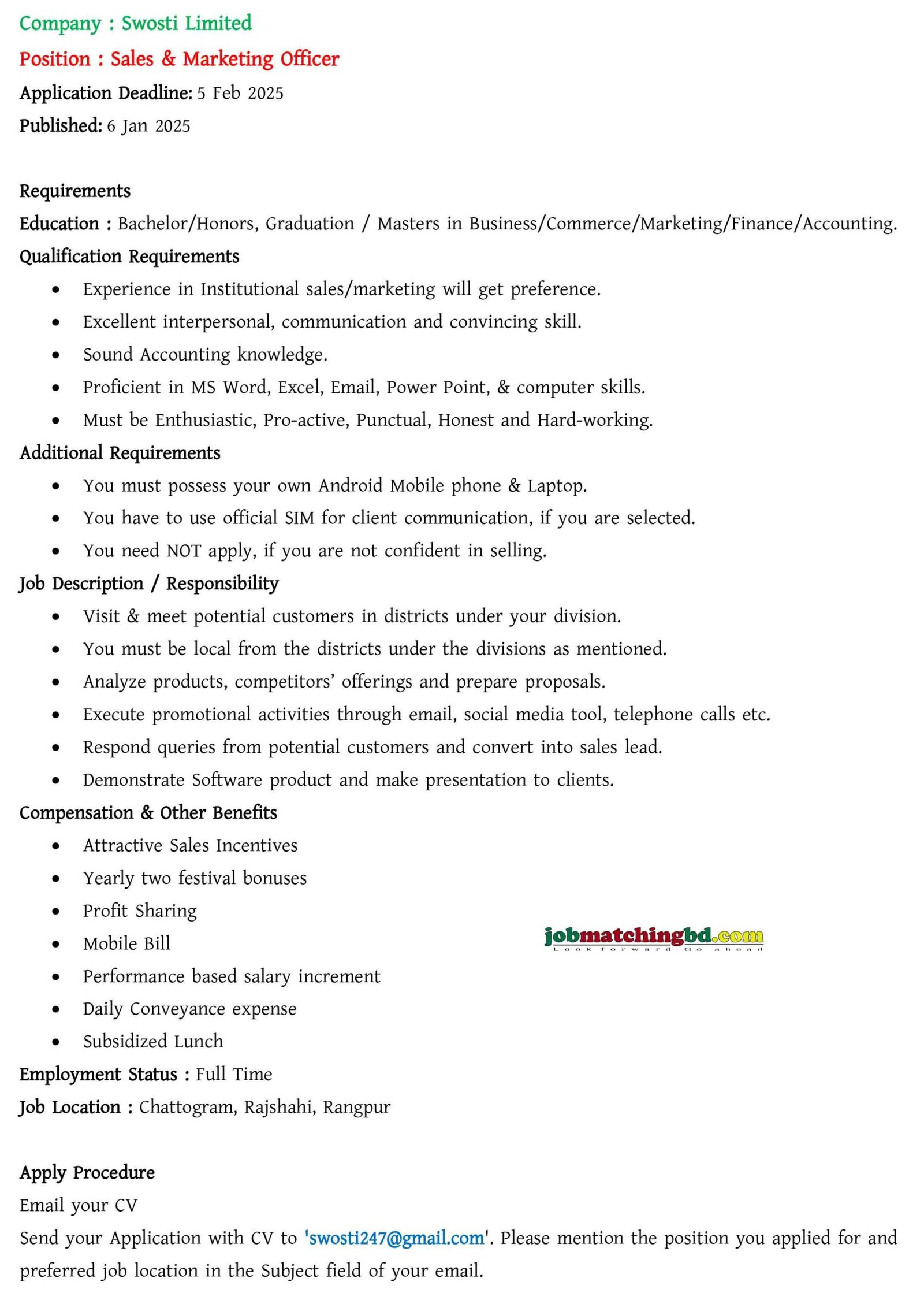 Sales & Marketing Job Responsibilities