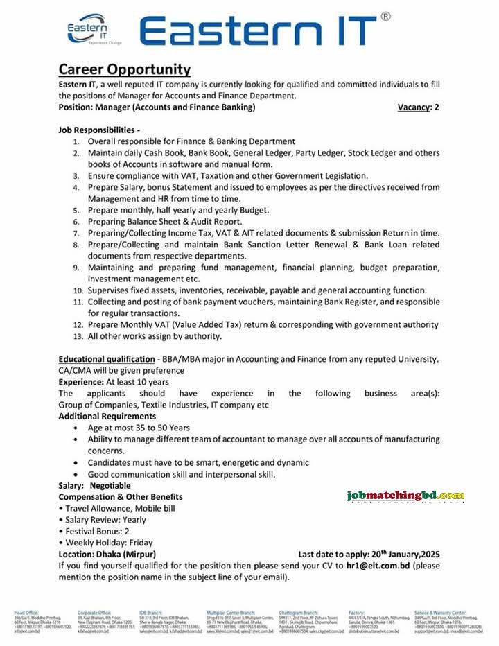 Accounts Job in Dhaka