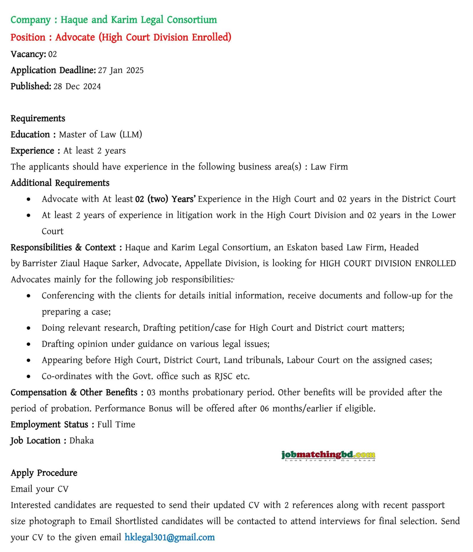 Law Jobs in Dhaka