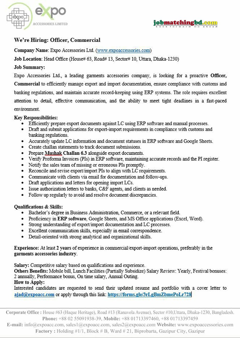 Commercial Job in Dhaka