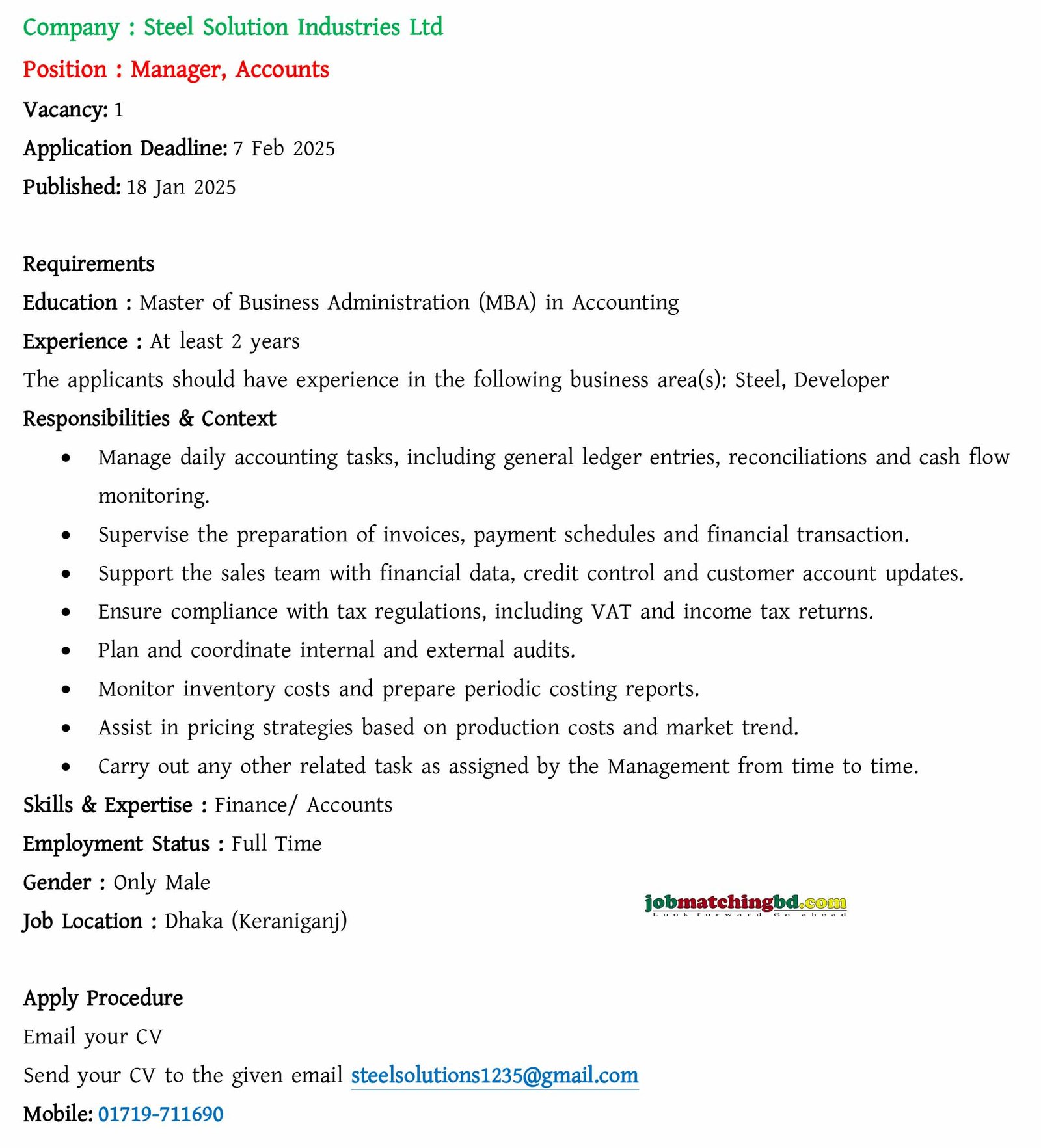 Accounting Jobs in Bangladesh