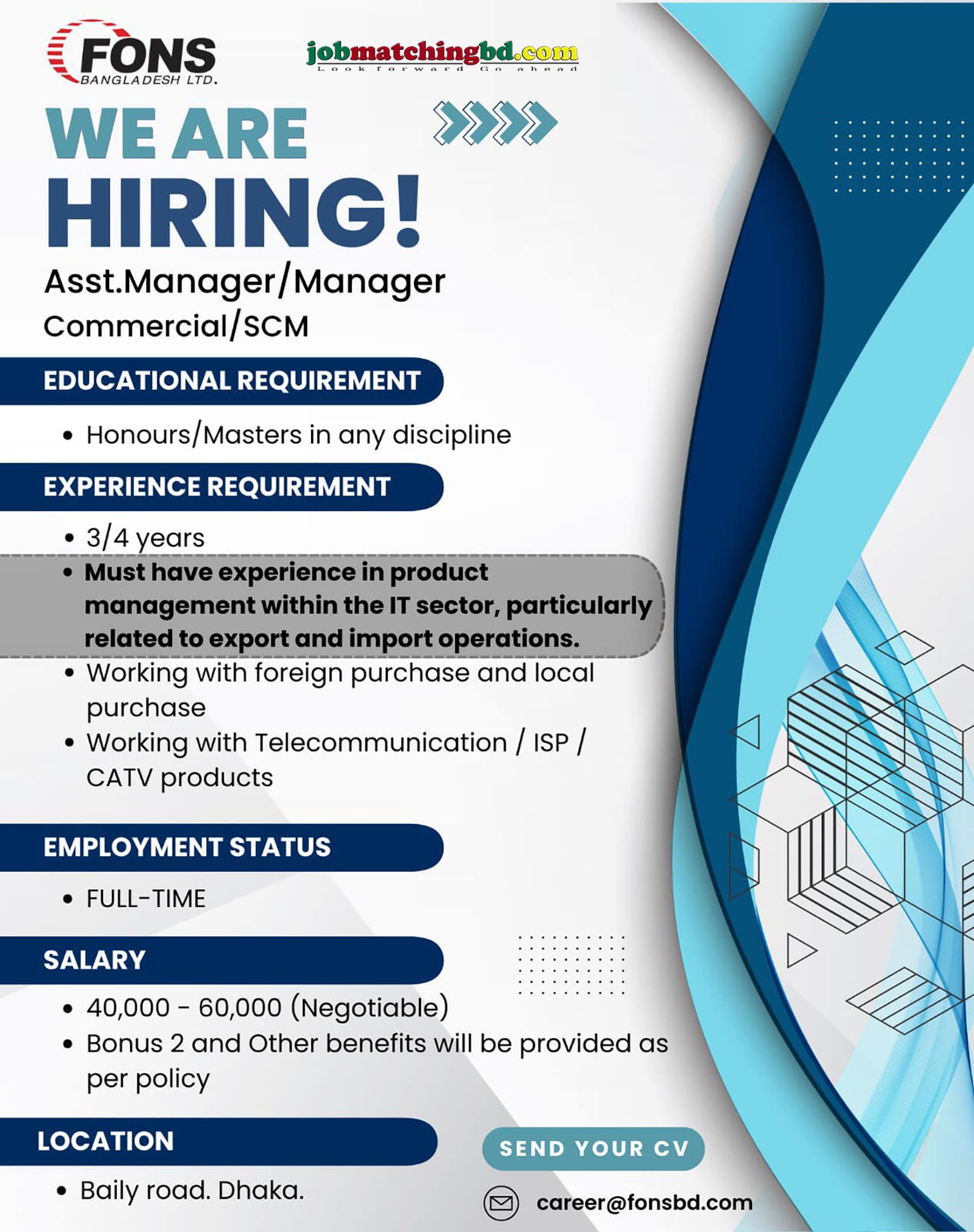 Commercial Job in Dhaka