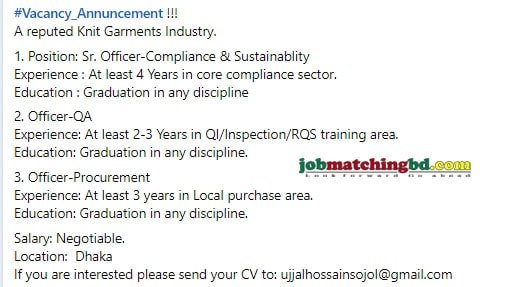 Garments Job in Dhaka 2025
