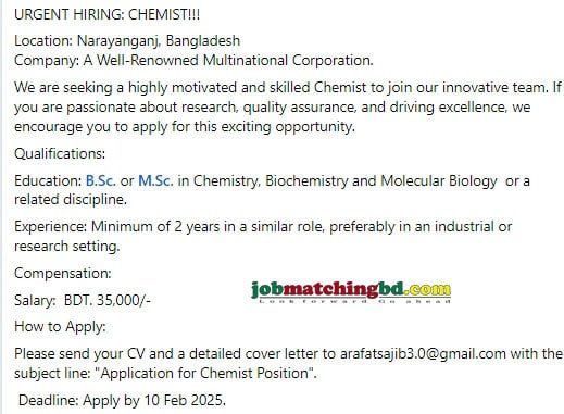 Chemist Job Circular 2025