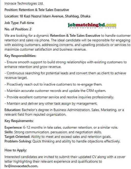 Sales Job in Dhaka 2025