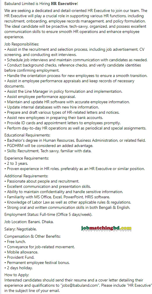 HR Jobs in Dhaka 2025