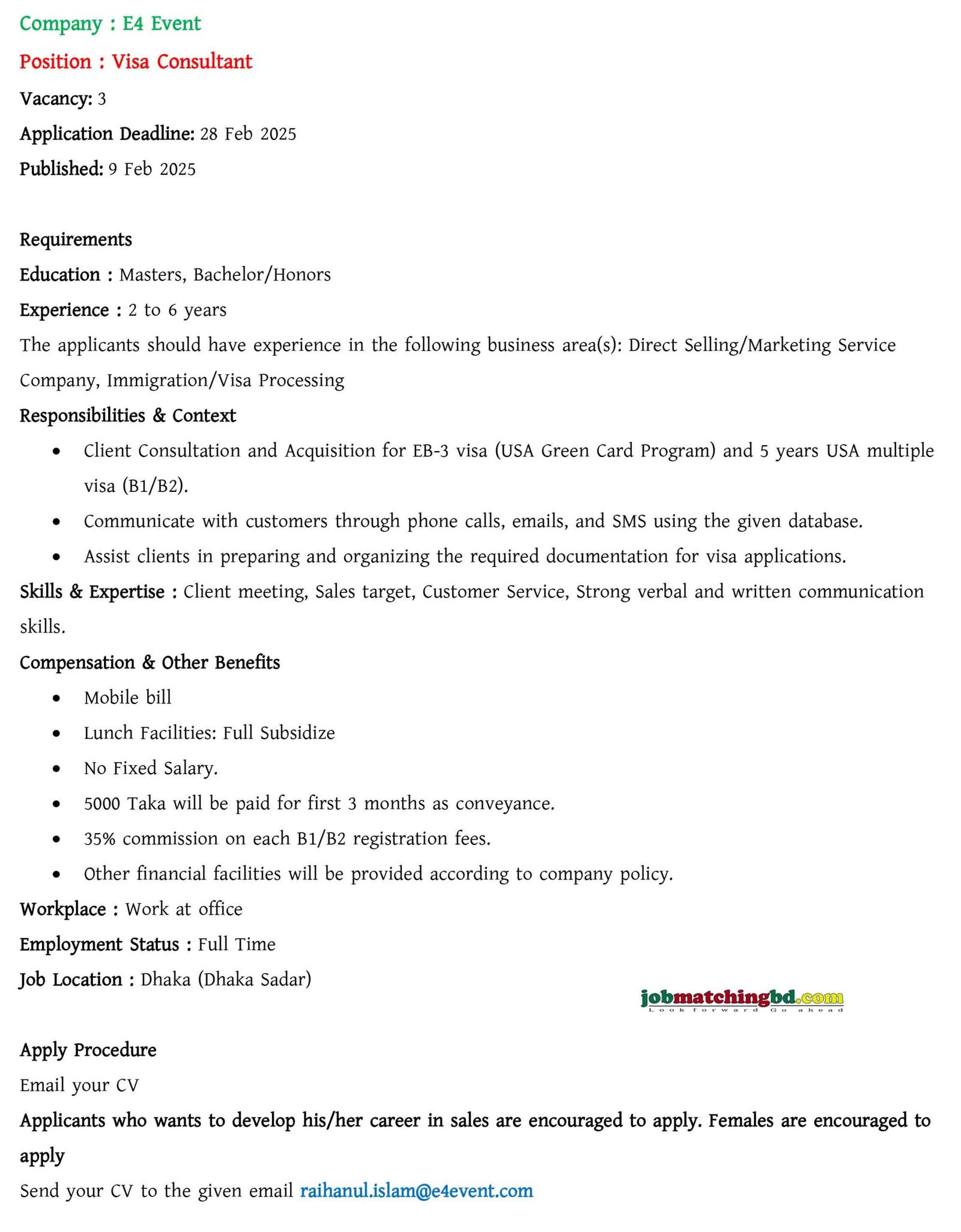 Visa Consultant Jobs