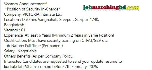 Garments Job Circular 2025
