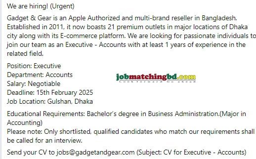 Accounting Jobs in Bangladesh 2025