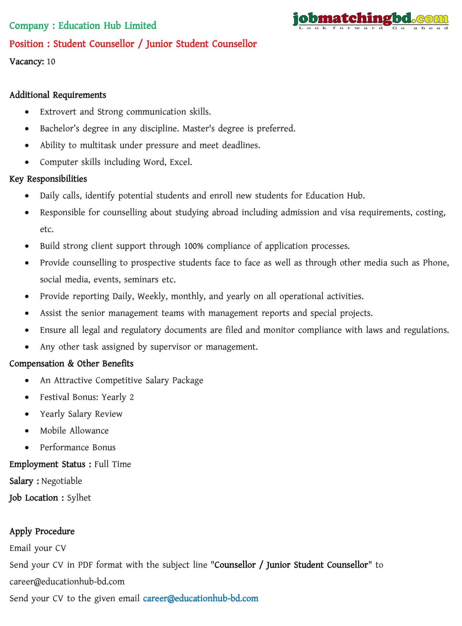 Consultancy Job in Sylhet