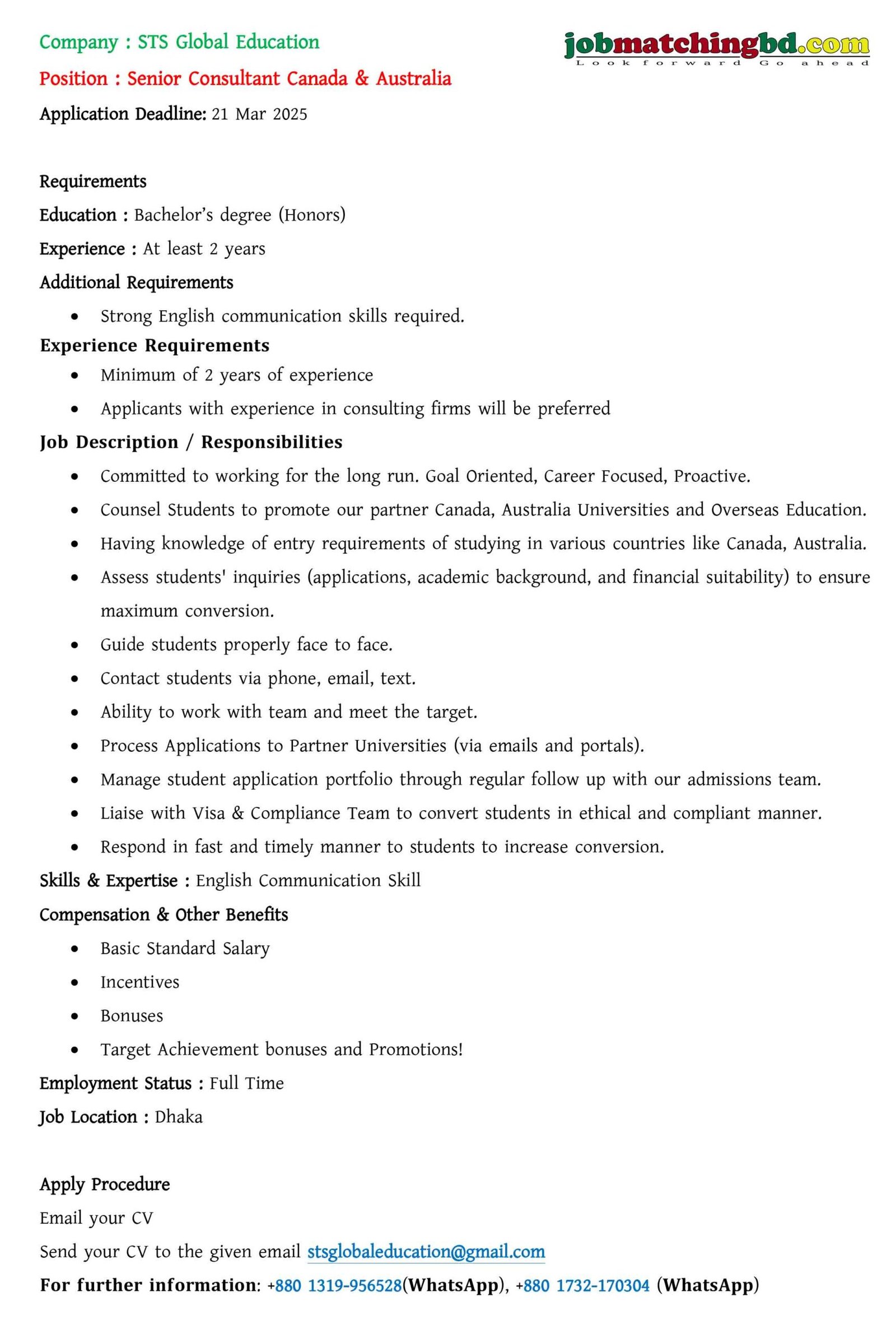 Visa Consultant Jobs