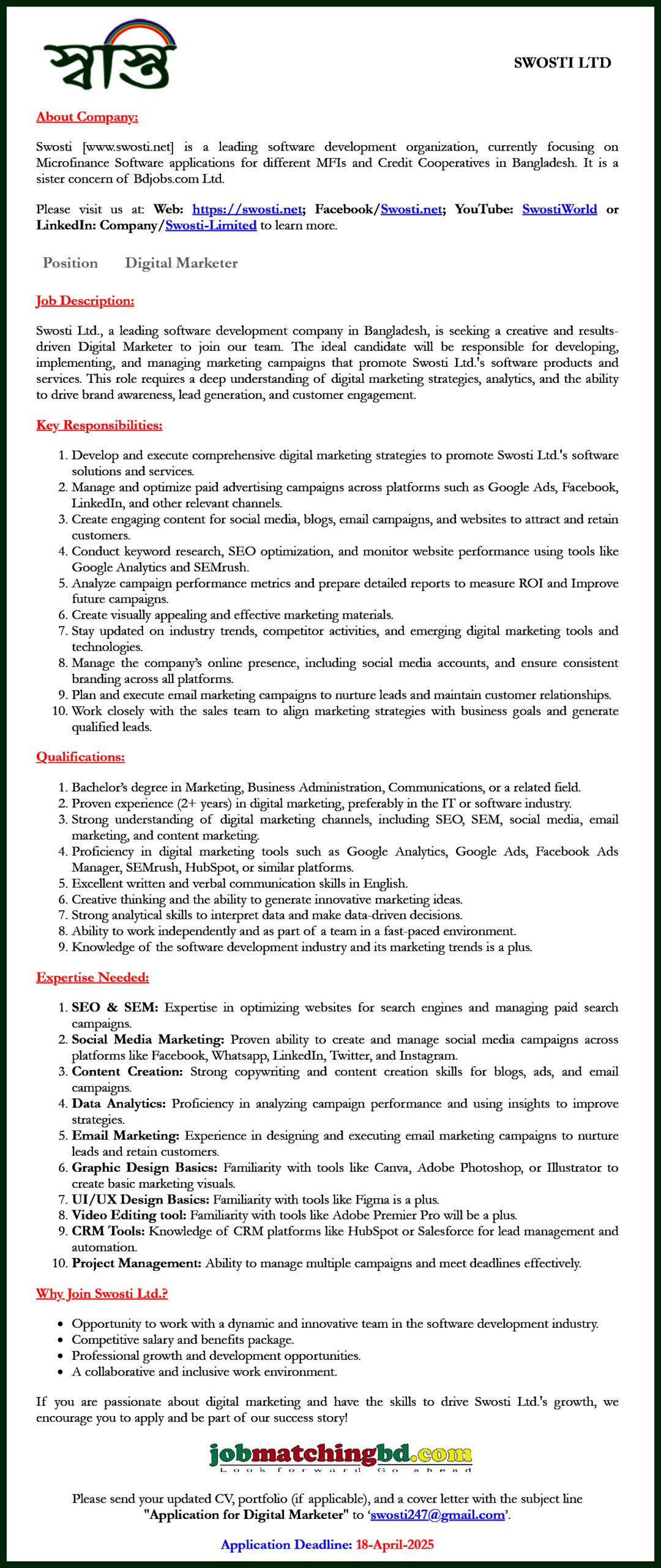 Digital Marketing Job Dhaka