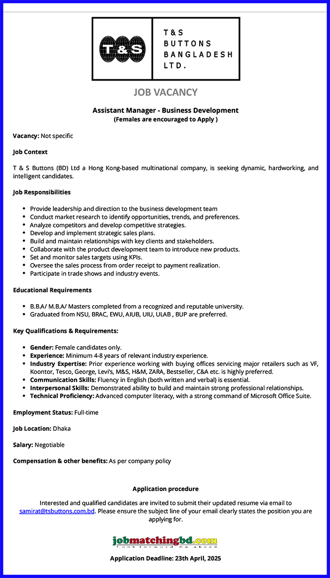 Manager Jobs in Bangladesh