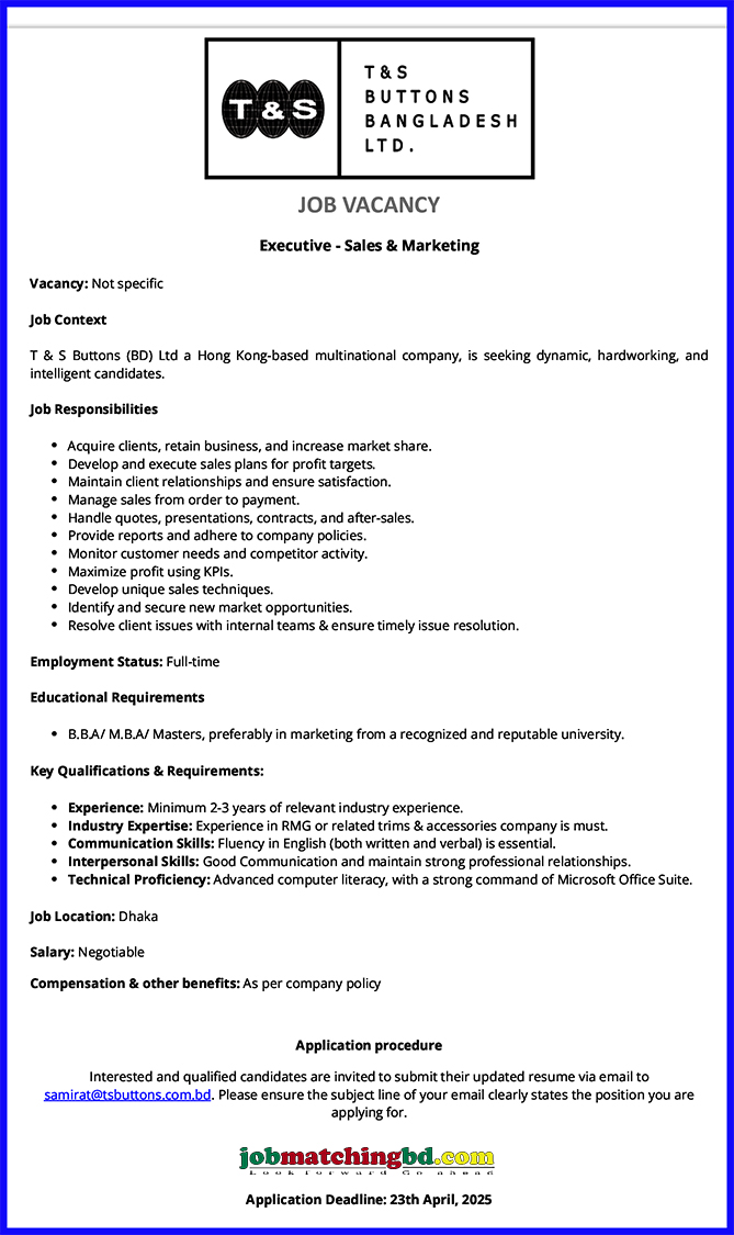 Sales Executive Jobs in Dhaka