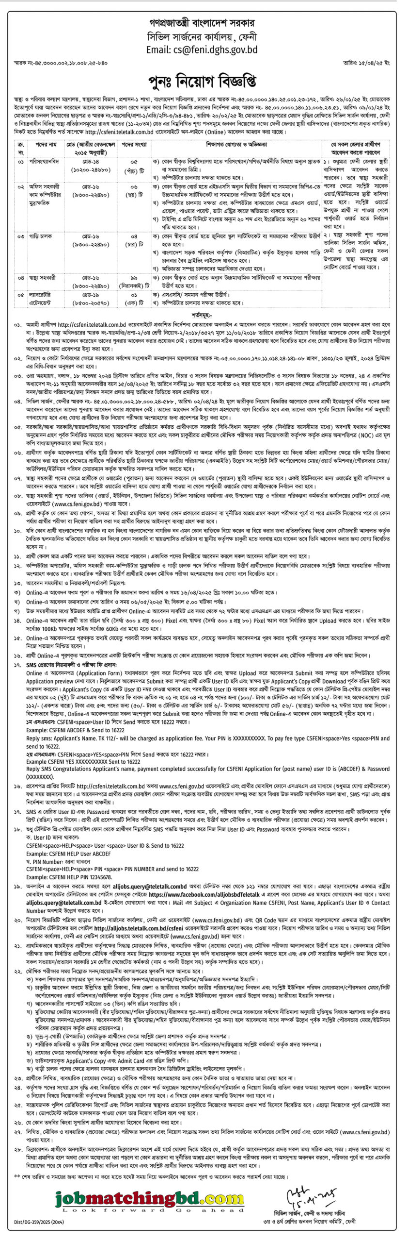 সিভিল সার্জনের কার্যালয় ফেনী | সরকারি চাকরির বিজ্ঞপ্তি ২০২৫