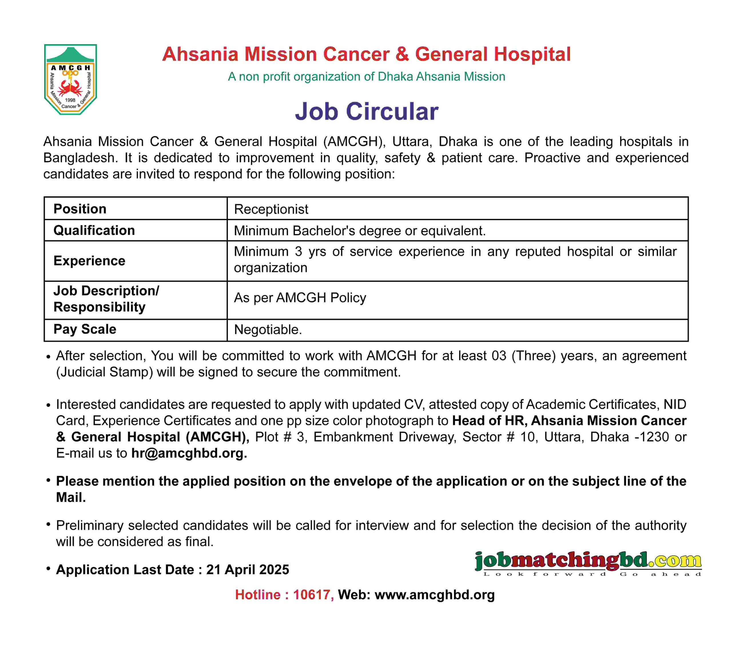 Receptionist Job 2025