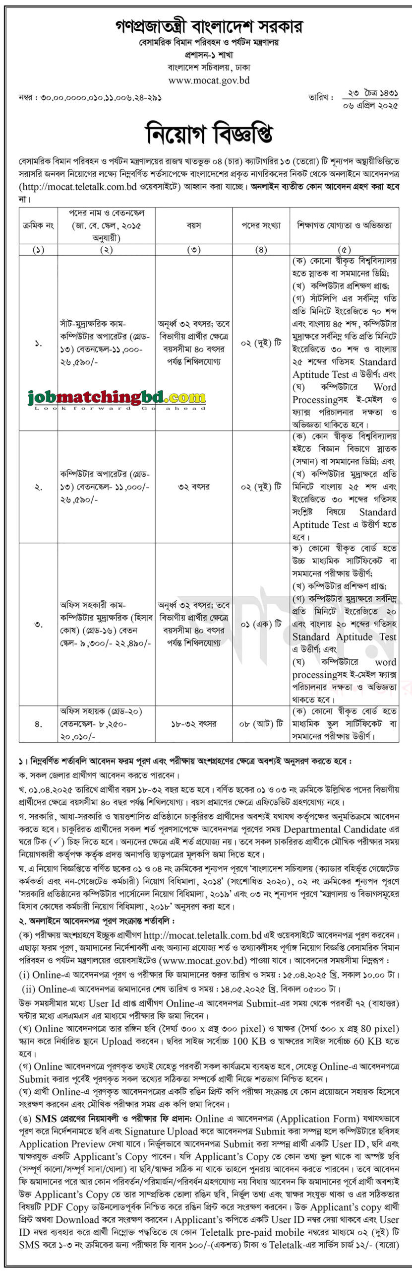 বেসামরিক বিমান পরিবহন ও পর্যটন মন্ত্রণালয় | সরকারি চাকরি নিয়োগ ২০২৫