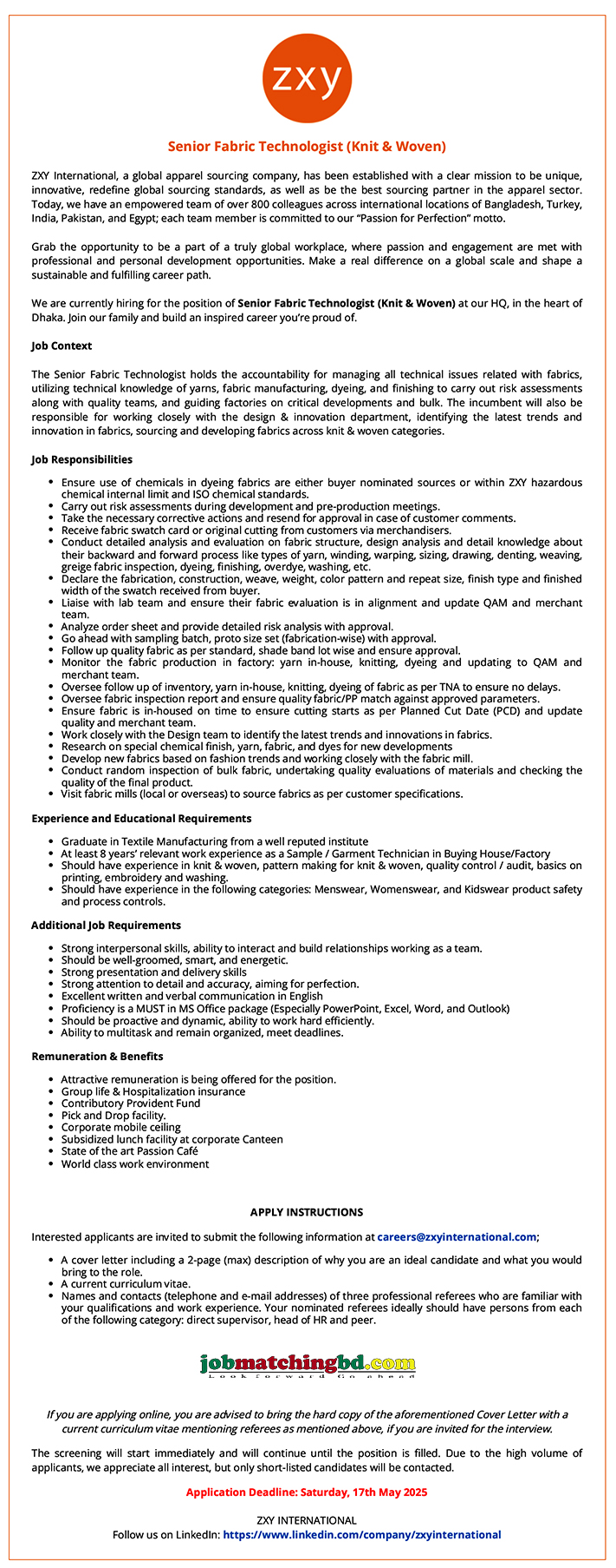 Garments Job in Bangladesh