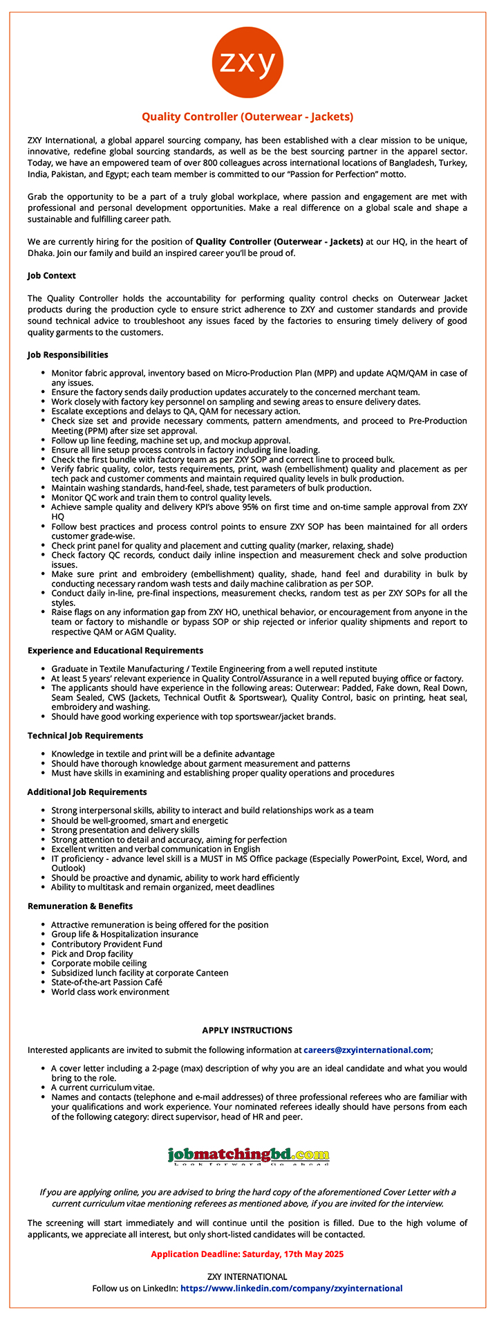 Garments Job Circular