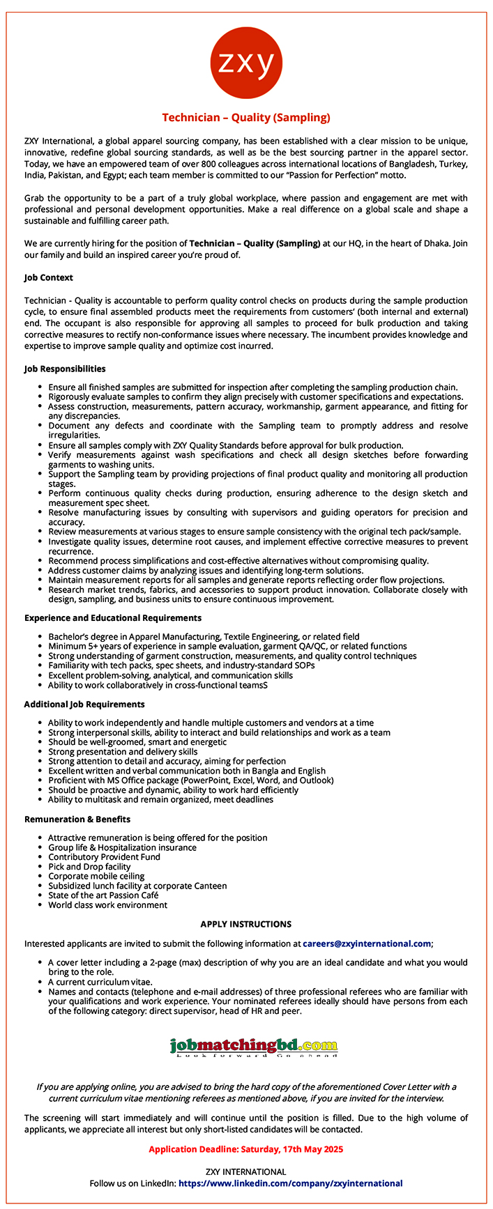 Garments Job in Dhaka