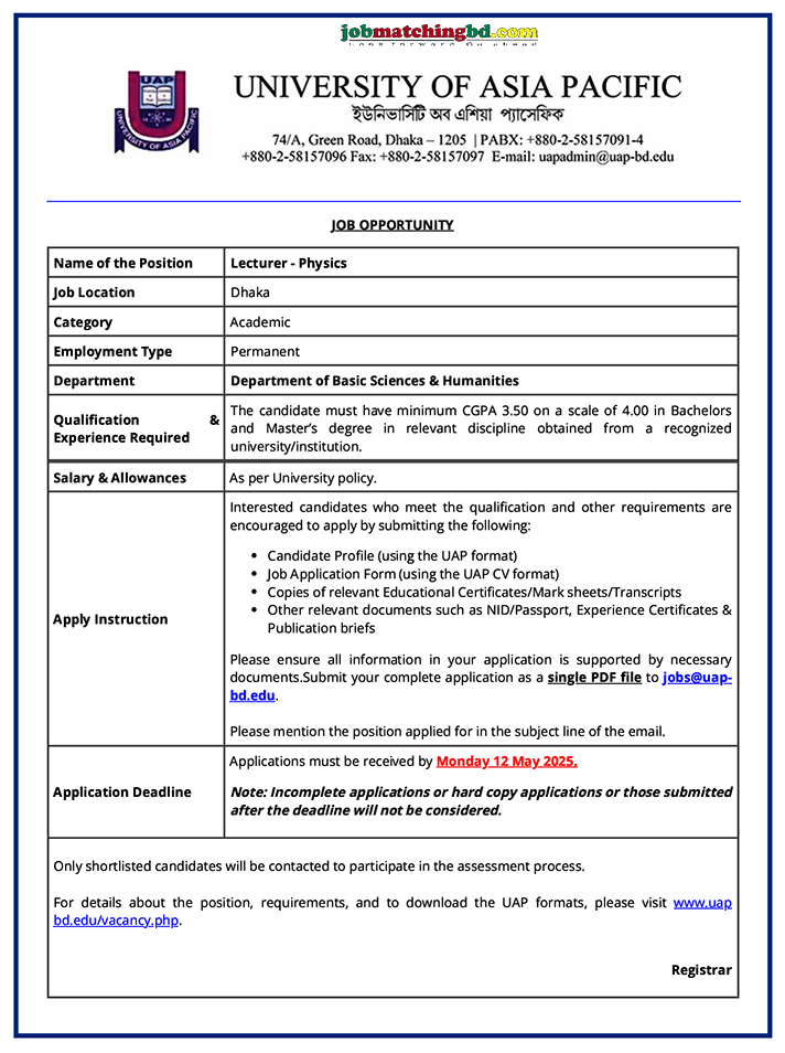 Lecturer Job Circular