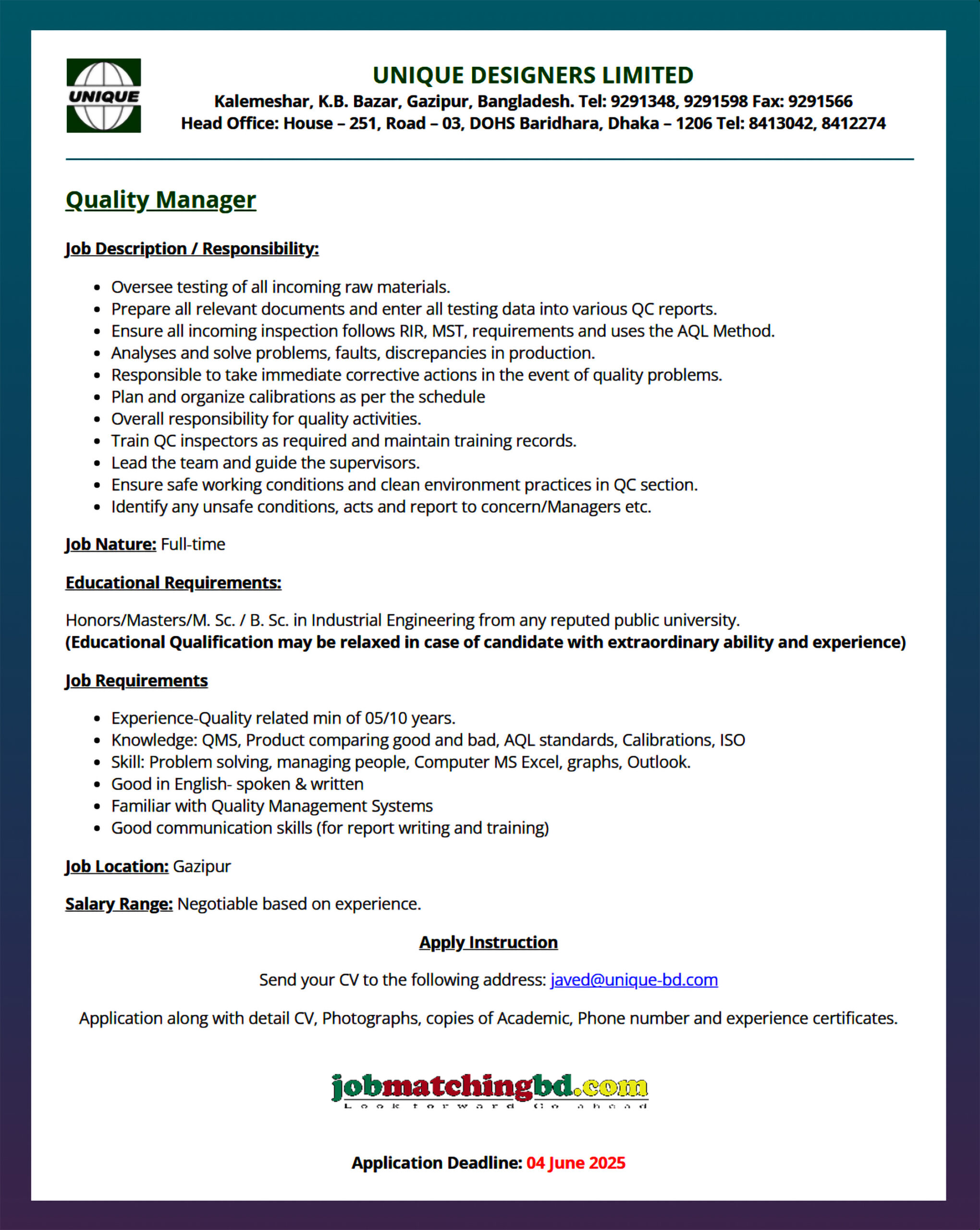 Garments Job Circular