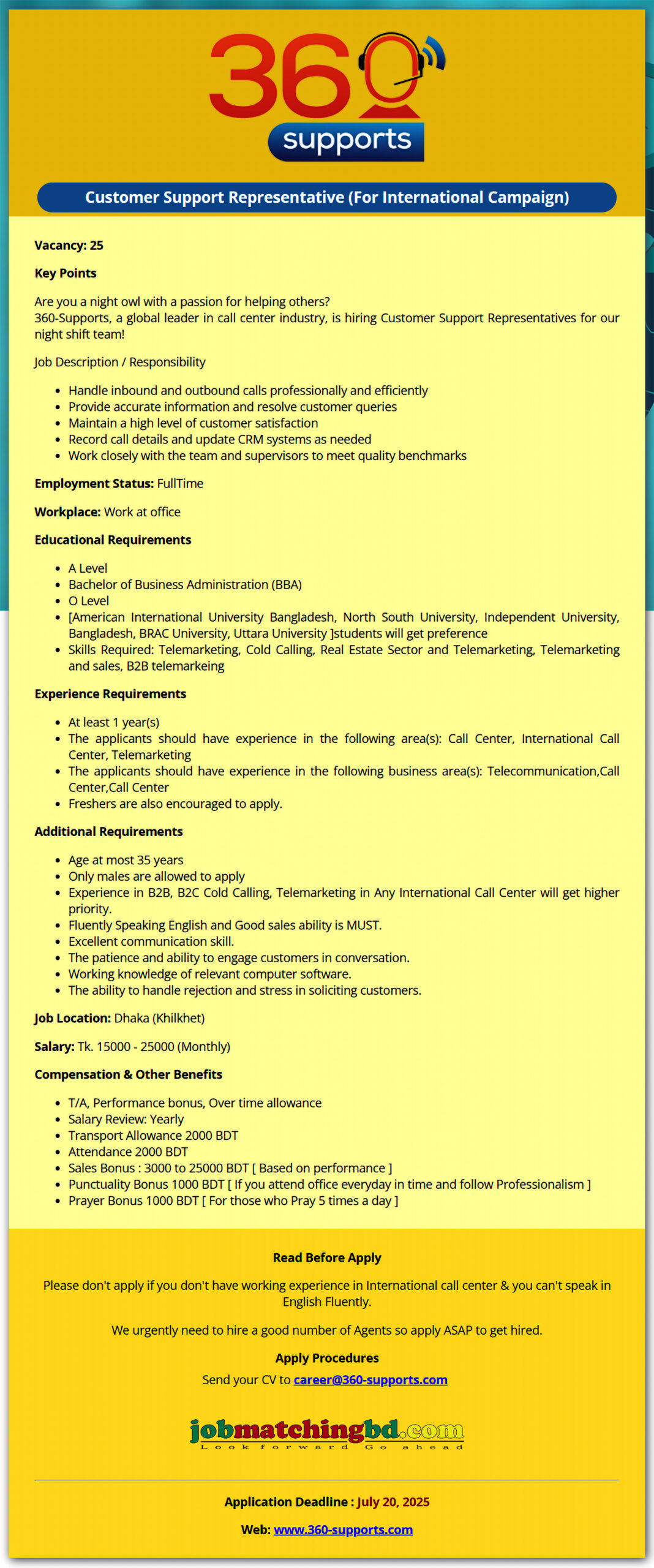 Call Centre Job in Dhaka