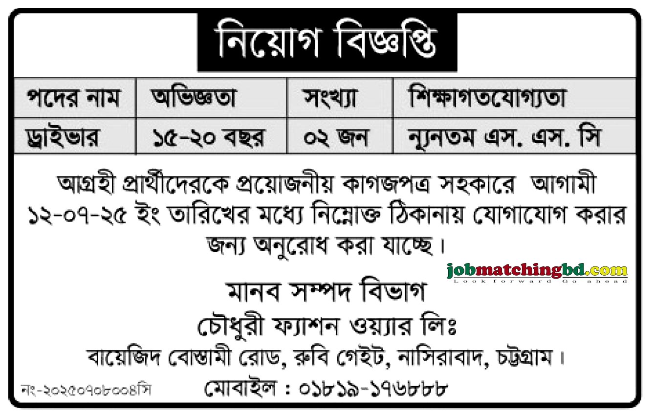 SSC Pass Job in Chittagong