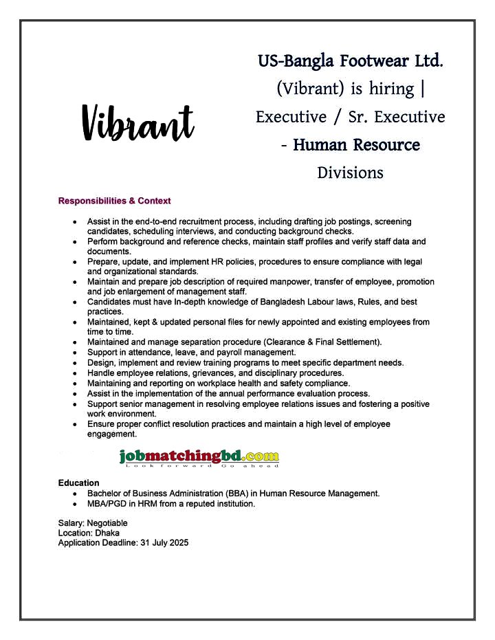 HR Executive Job in Dhaka