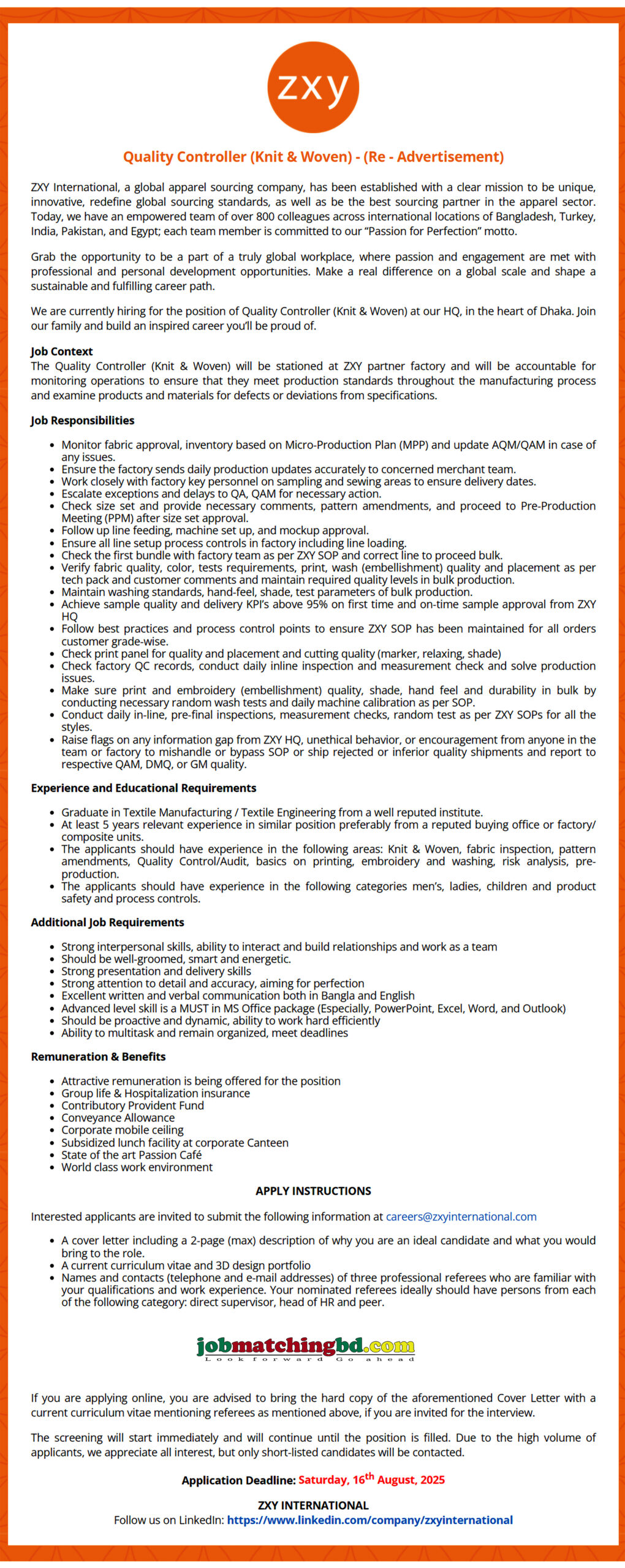 Garments Job in Dhaka