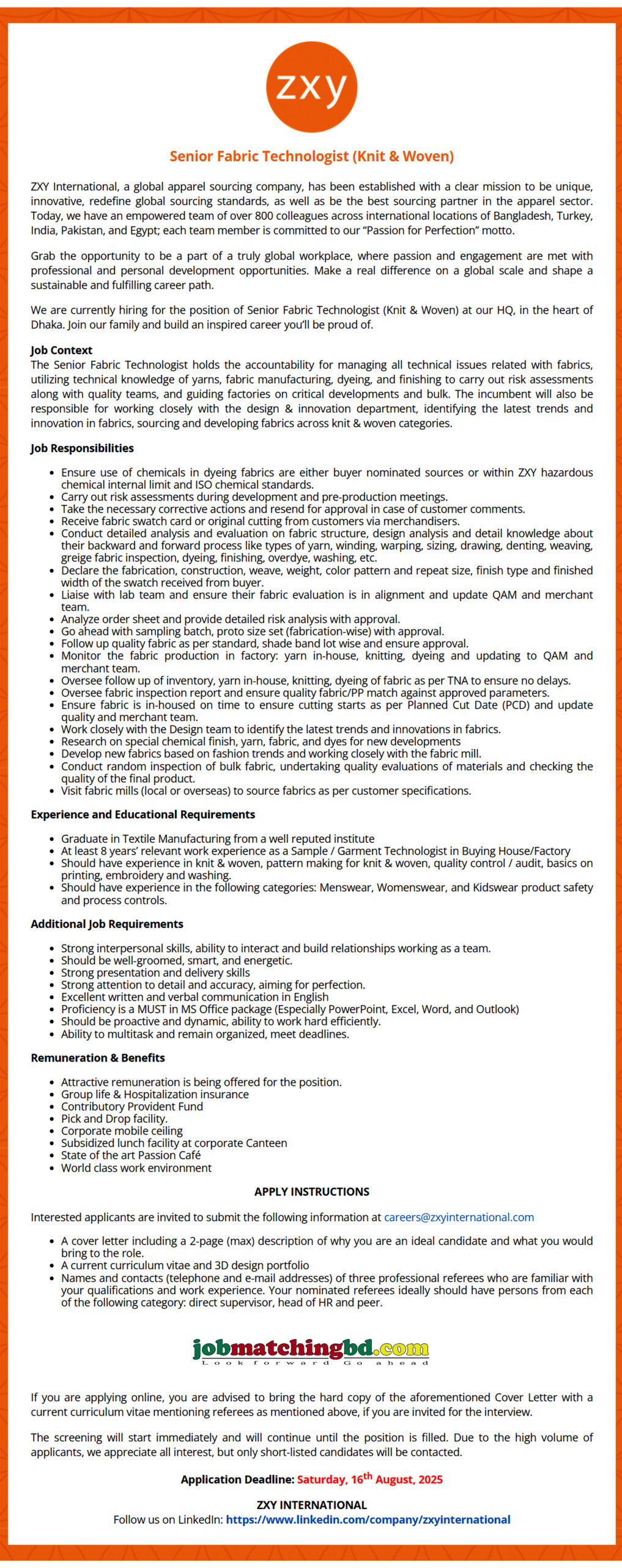 Garments Job in Bangladesh