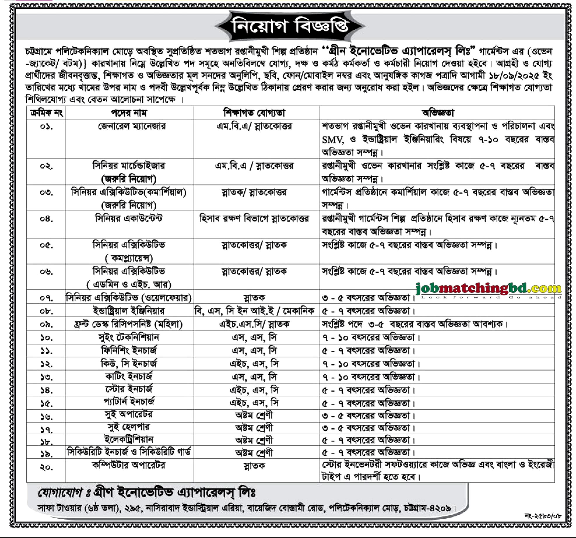 Garments Job in Chittagong