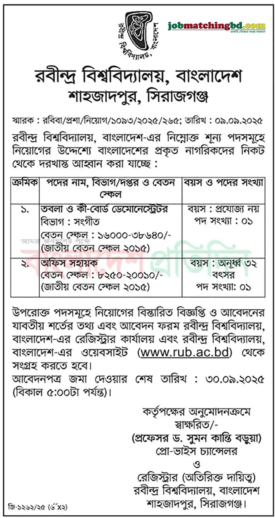 Rabindra University Circular