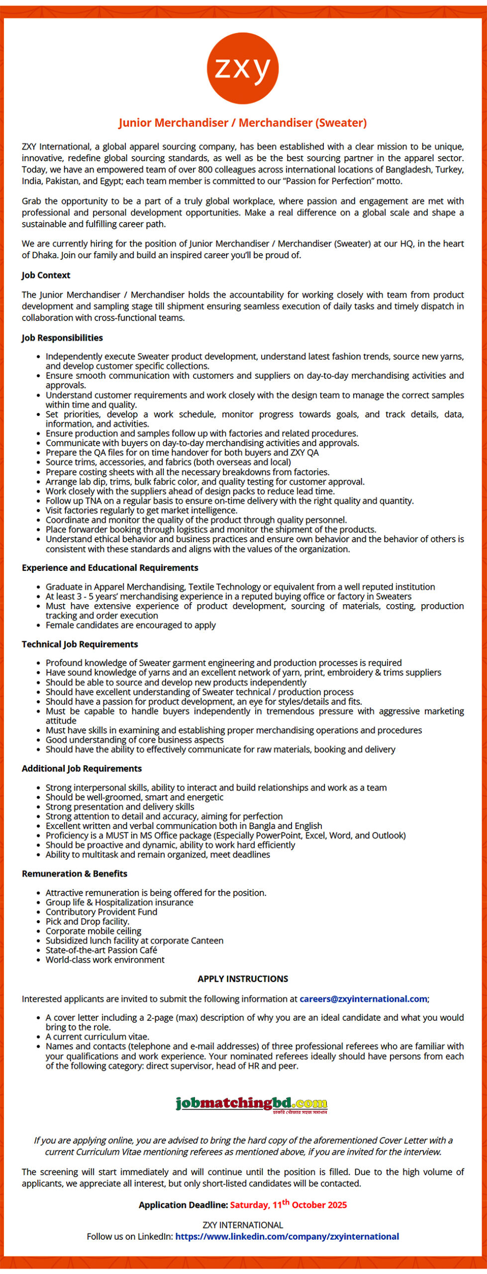 Garments Job in Dhaka