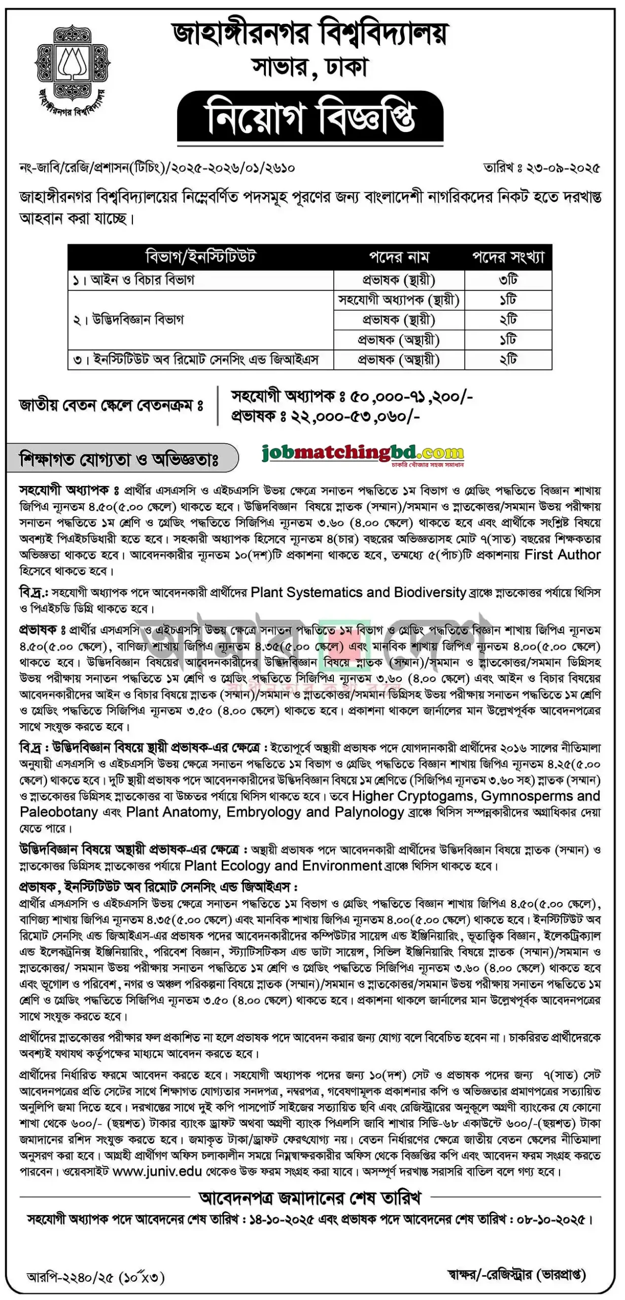 Jahangirnagar University Job Circular