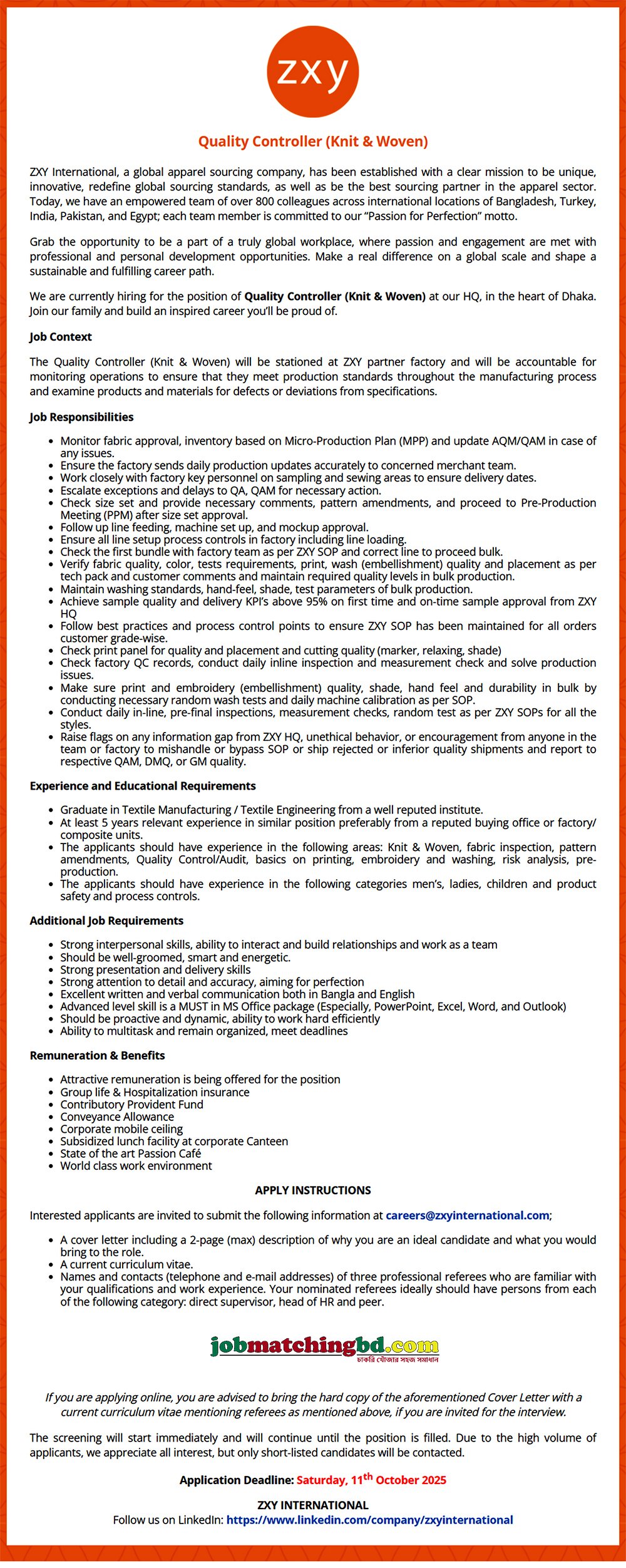 Garments Job in Dhaka