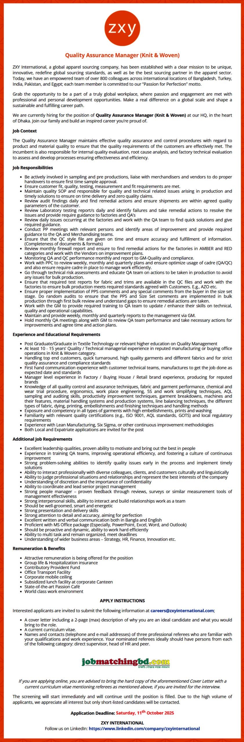 Garments Job in Bangladesh