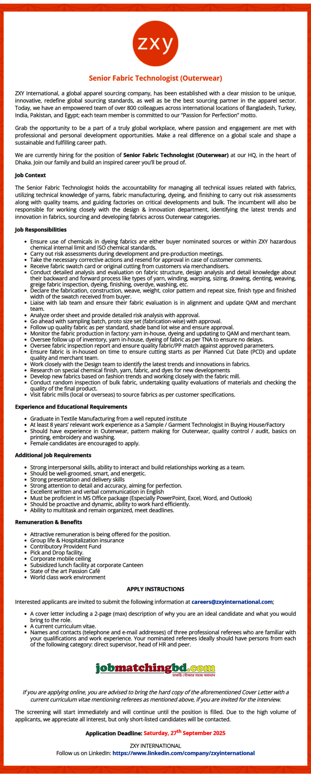 Garments Job in Bangladesh