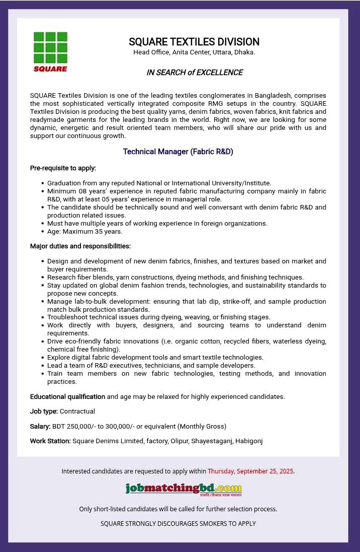 Garments Job in Dhaka