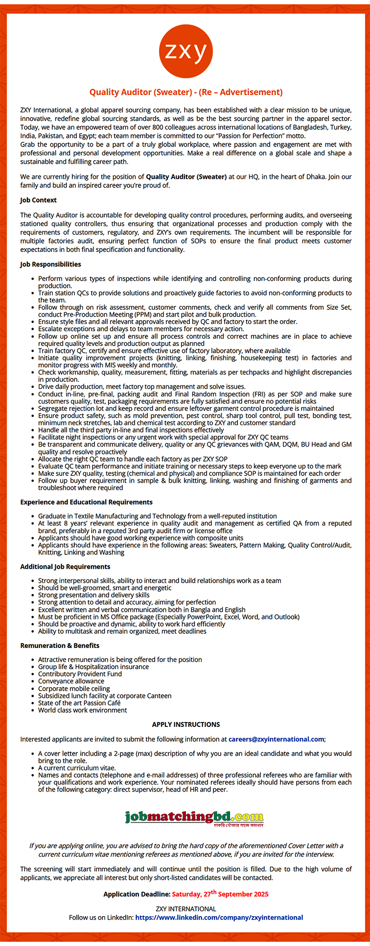 Garments Job in Dhaka