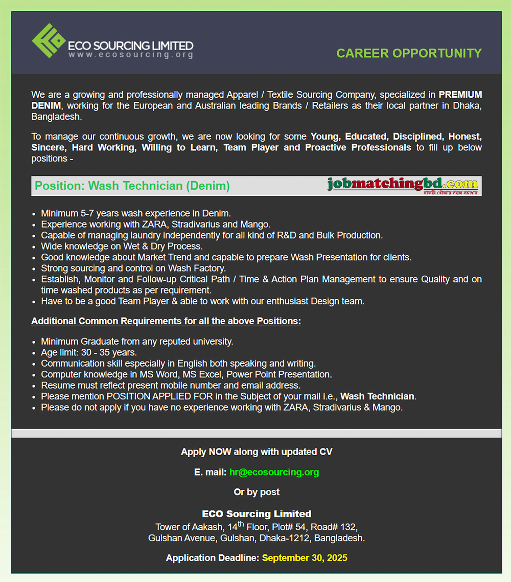 Garments Job in Bangladesh